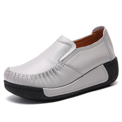Women's Smooth Leather Thick-Sole Loafers, Gray