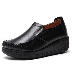 Women's Smooth Leather Thick-Sole Loafers, Black