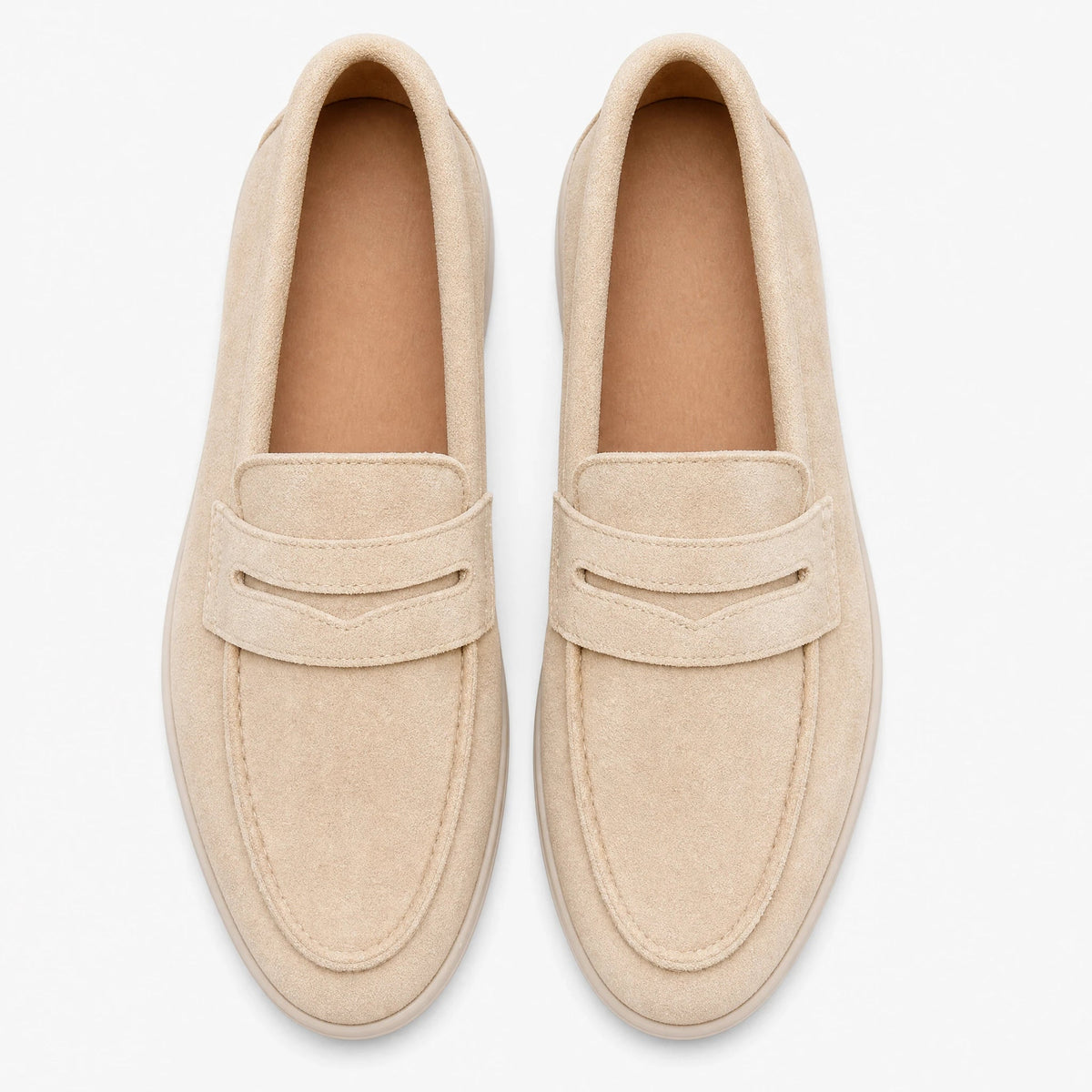 Women's strap loafer with white sole, beige front view