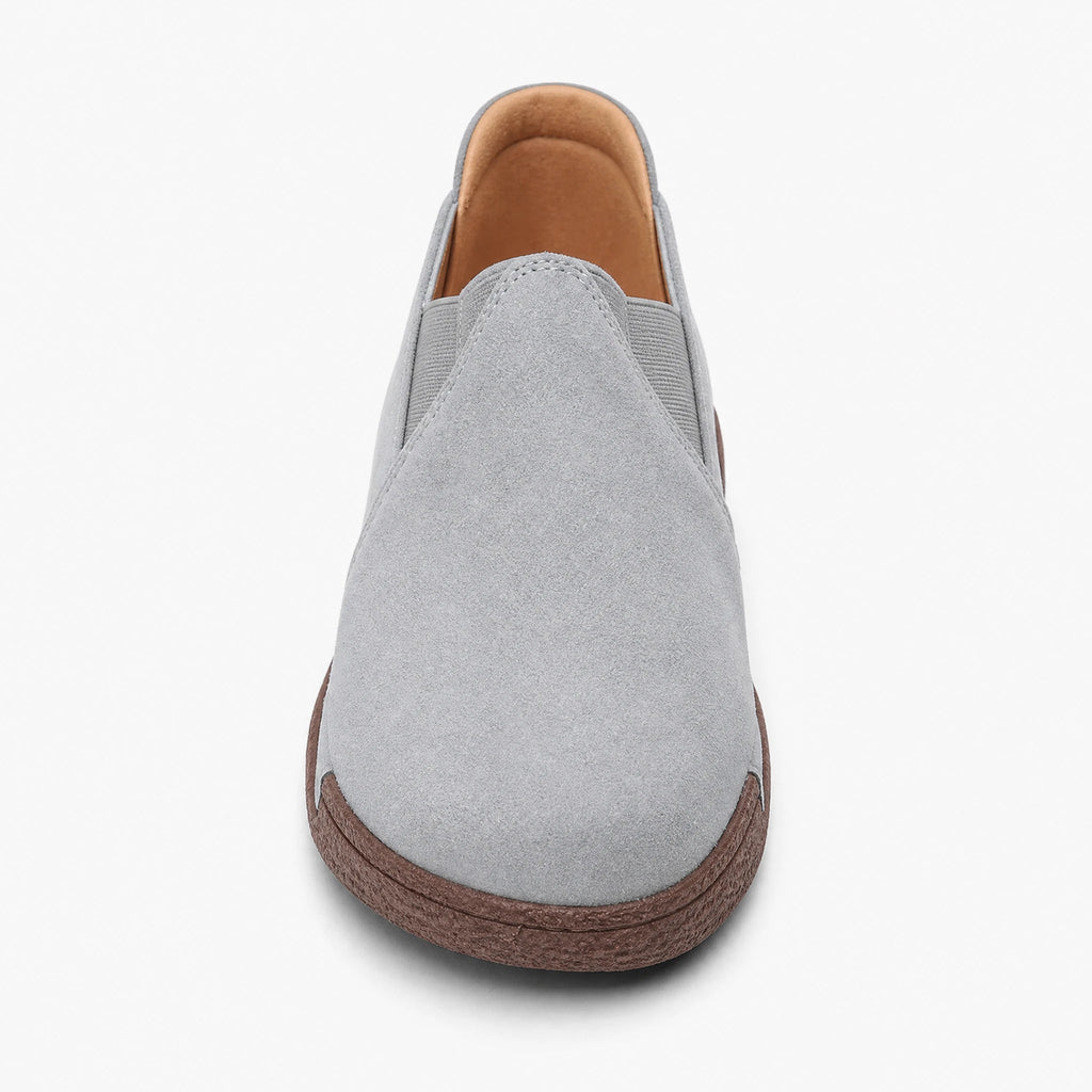 Women's suede leather loafers with thick sole in Brown, front view