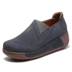 Women's Suede Leather Loafers with Thick Sole, Dark Gray