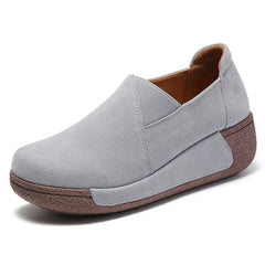 Women's Suede Leather Loafers with Thick Sole, Light Gray