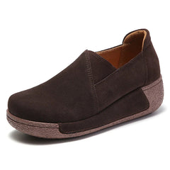 Women's Suede Leather Loafers with Thick Sole, Brown