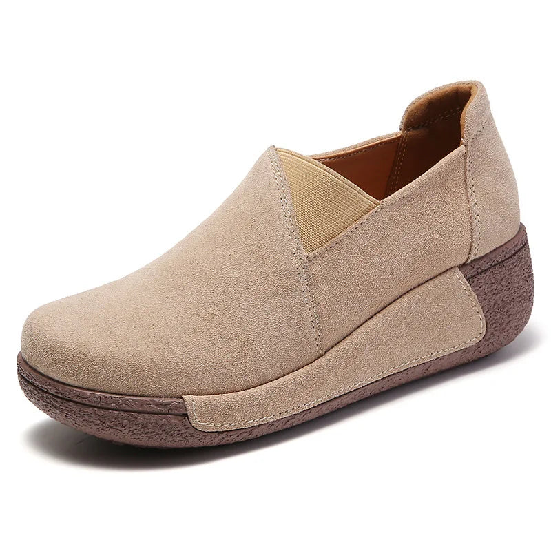 Women's suede leather loafers with thick sole in Dark Gray, pair view