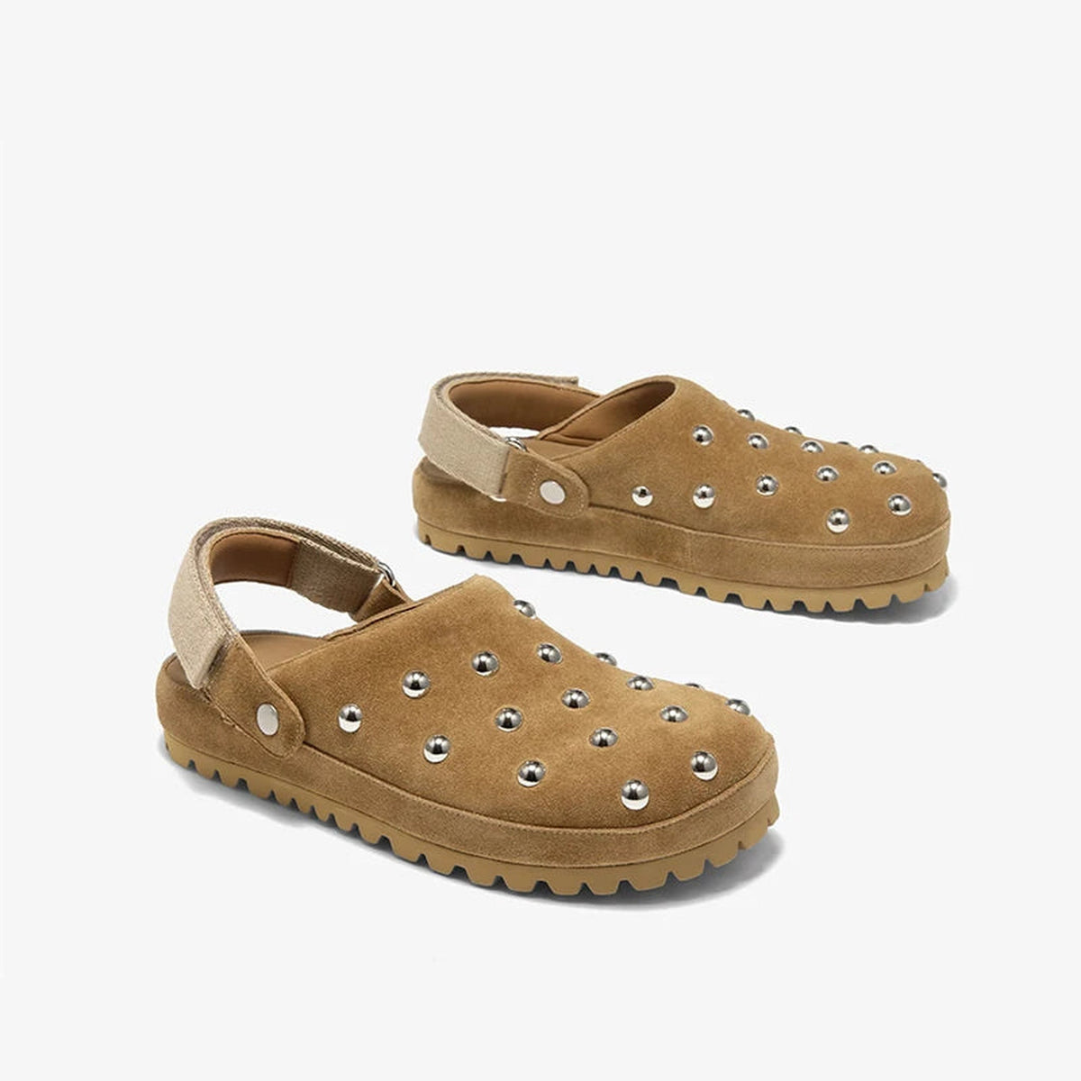 Women's suede studded clog loafer with lug sole in black