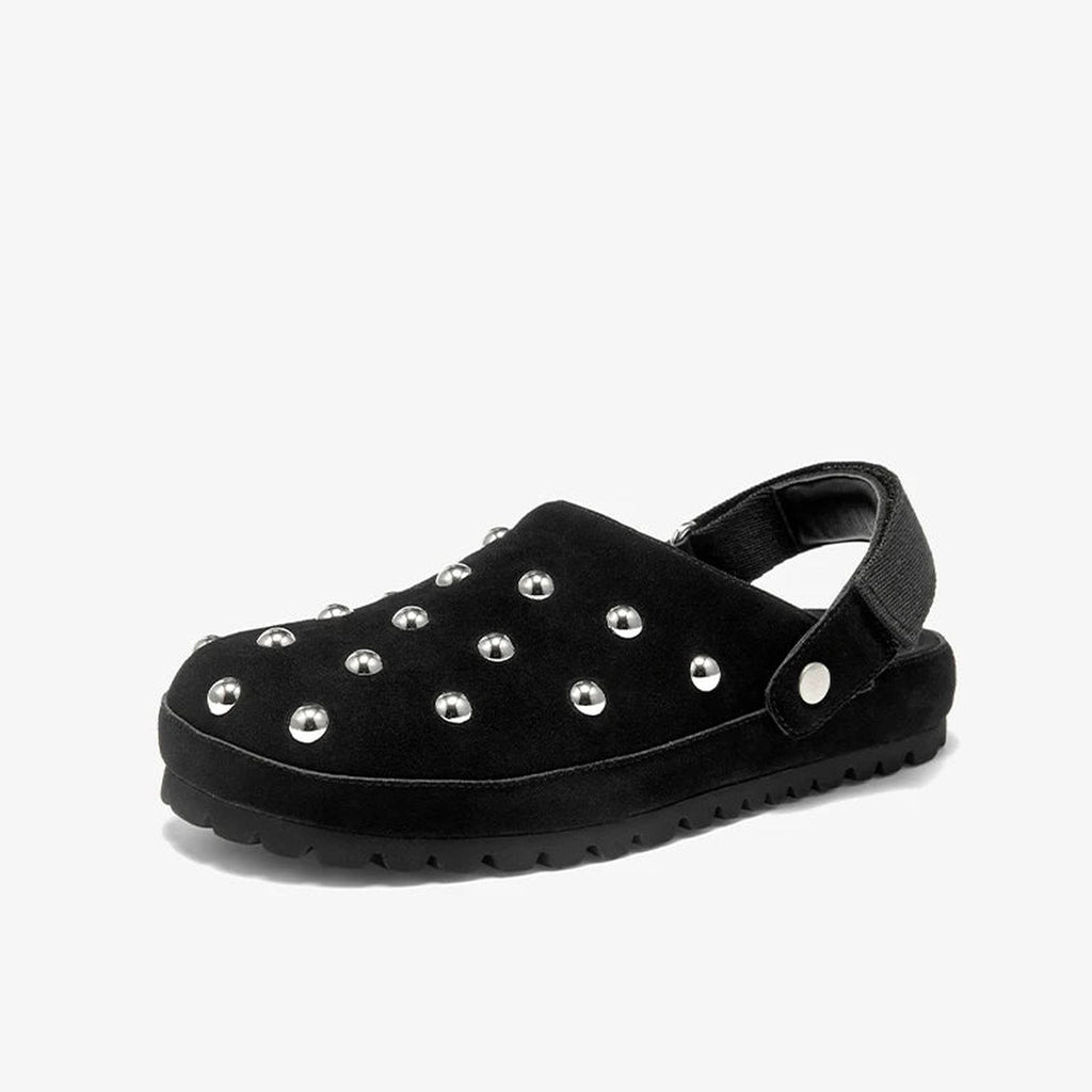 Women's suede studded clog loafer with lug sole in camel