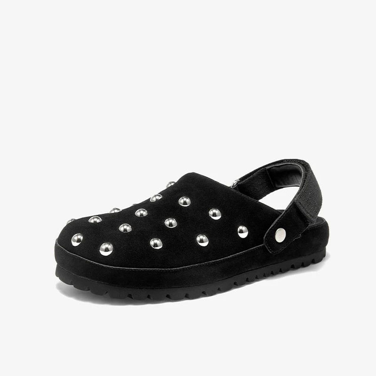 Women's suede studded clog loafer with lug sole in camel