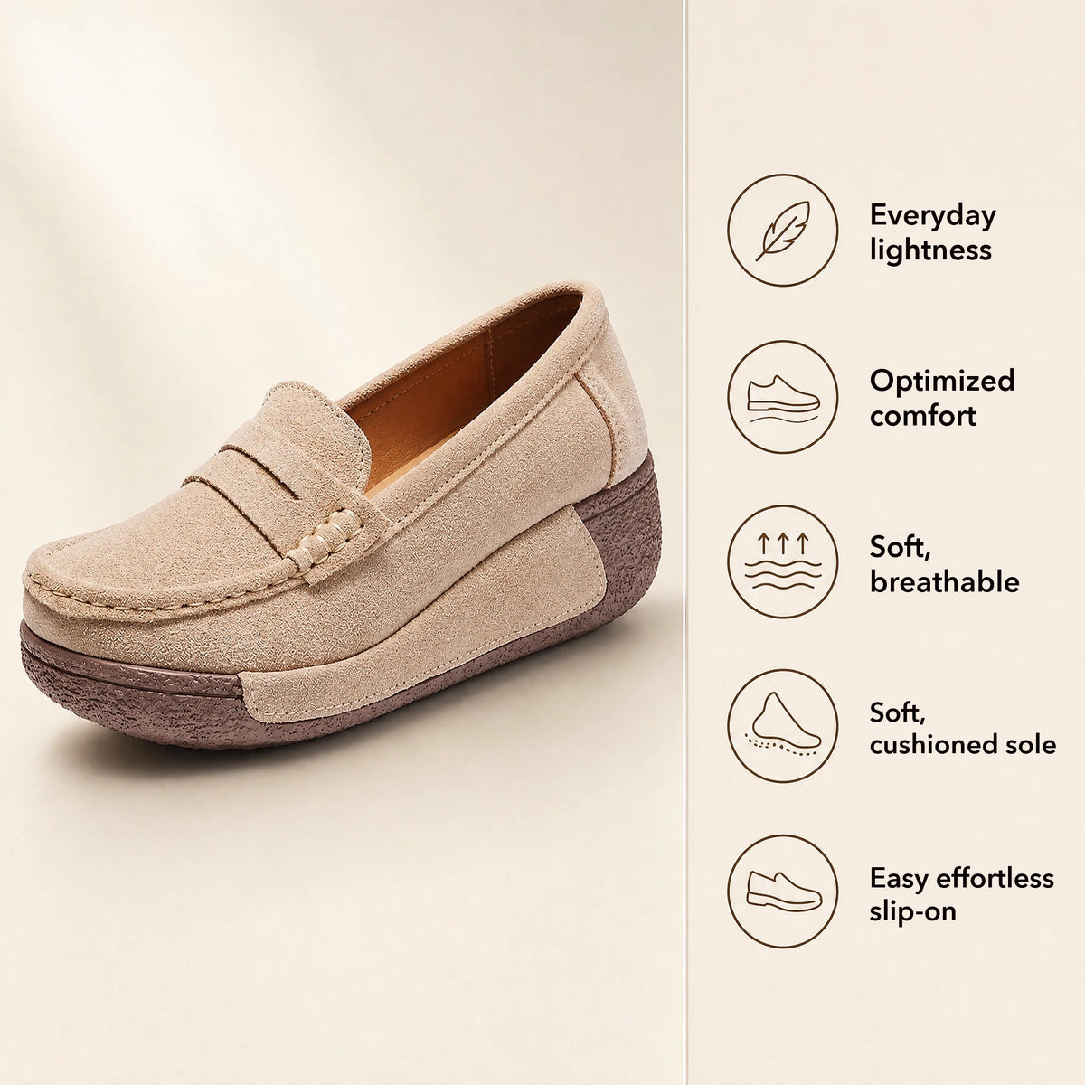 Women's suede wedge loafers with penny finish in Black, sole view