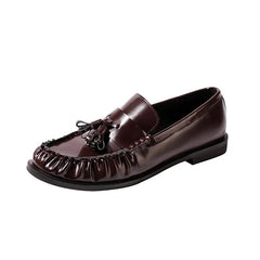 Women's Tassel Loafers with Fringe and Glossy Finish, Burgundy