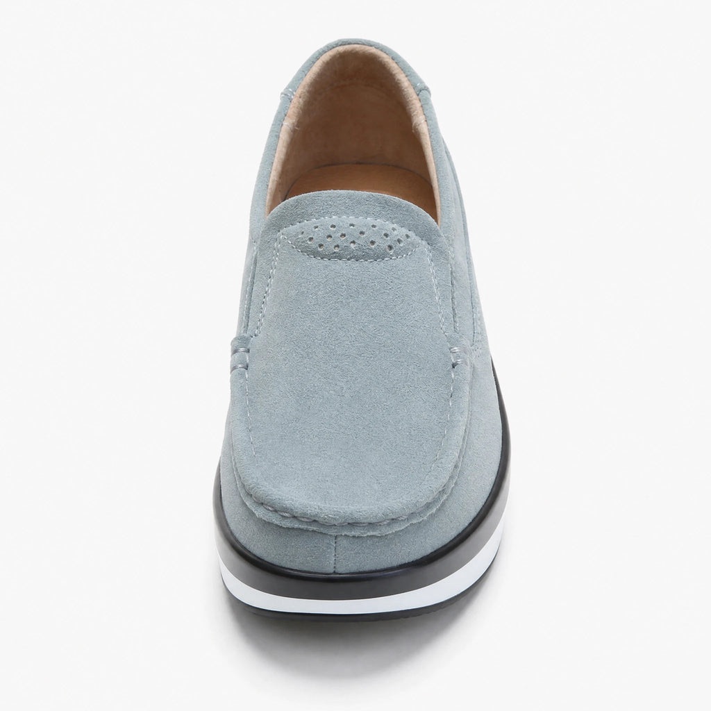 Women's two-tone platform loafers with thick sole in Gray, front view