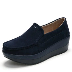 Women's Two-Tone Platform Loafers with Thick Sole, Navy Blue