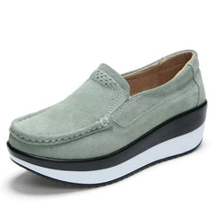 Women's Two-Tone Platform Loafers with Thick Sole, Green