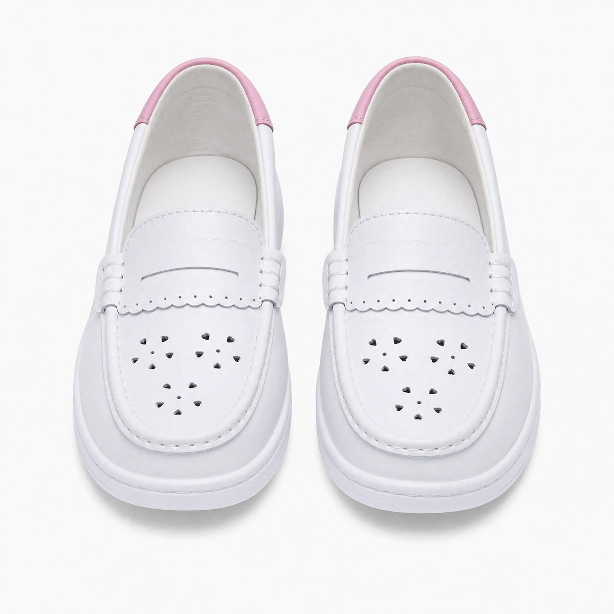 Women's white perforated leather platform loafers, side view