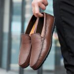 brown men's moccasin