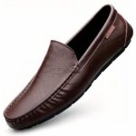 brown leather moccasin for men on a white background
