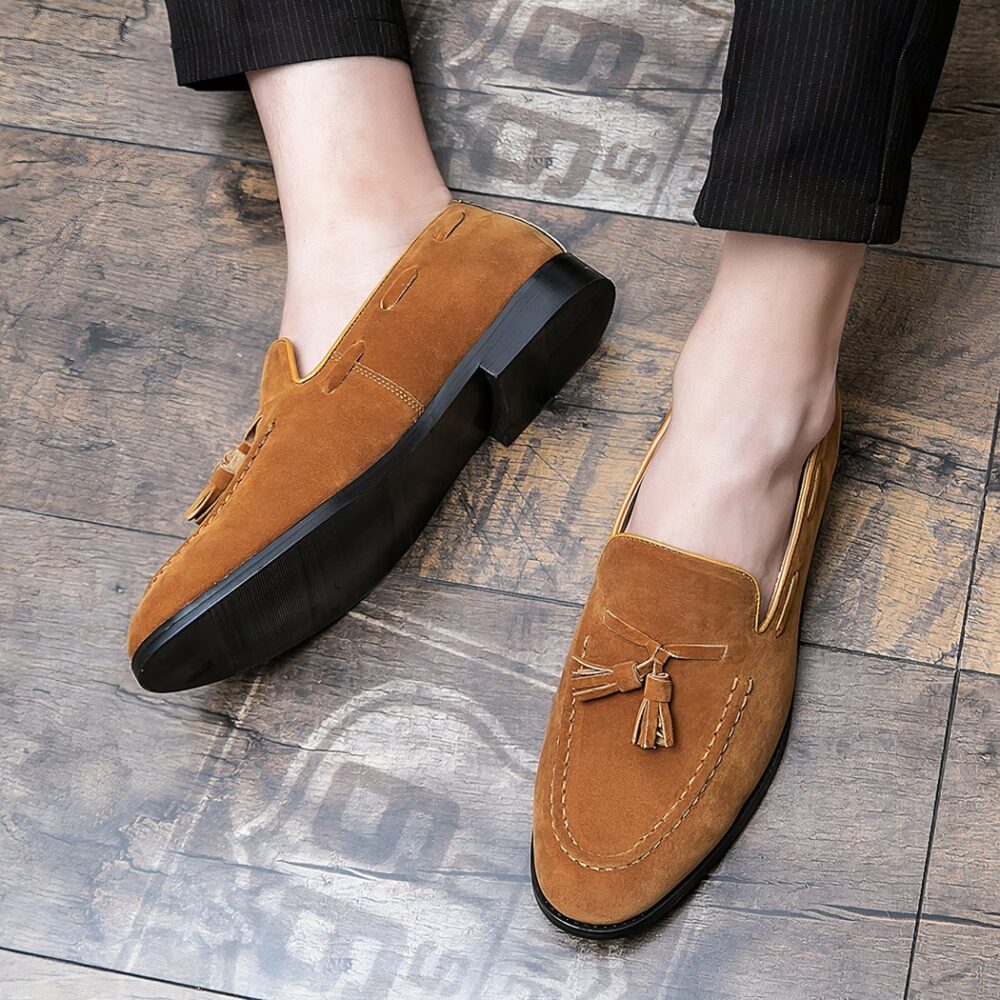 Camel suede tassel loafers - Image 8