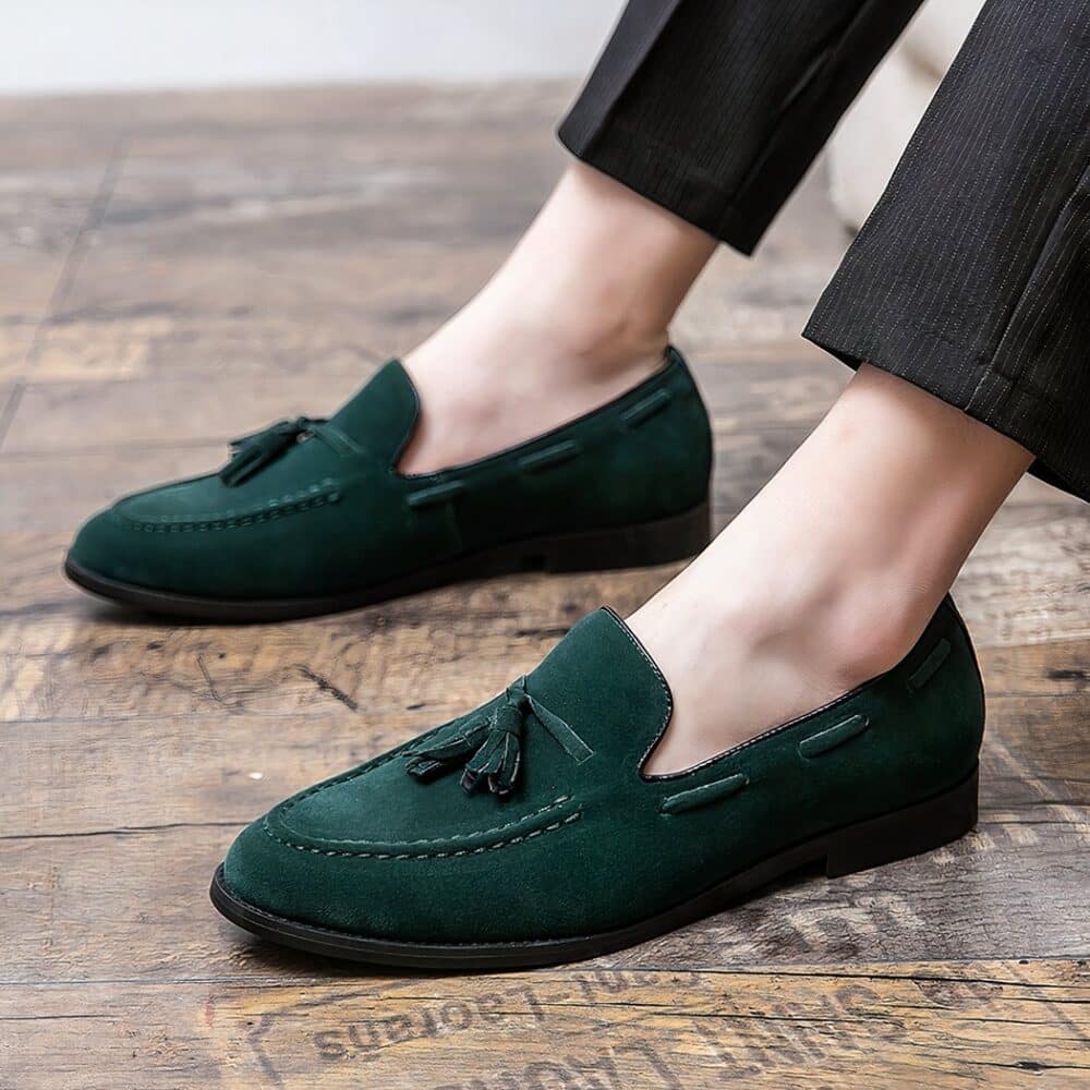 Green suede tassel loafers - Image 10