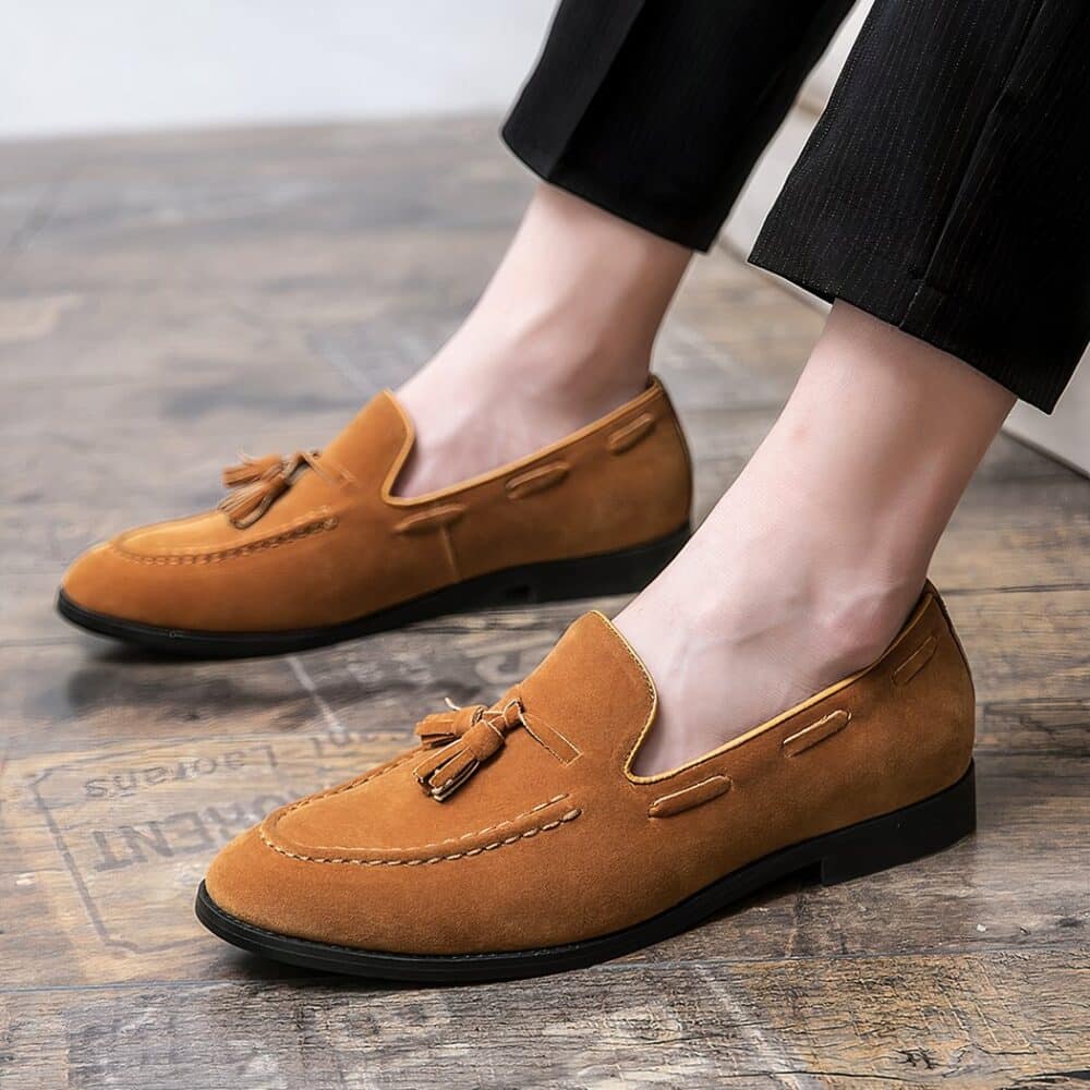 Camel suede tassel loafers - Image 4