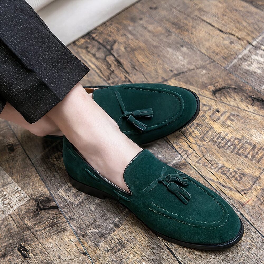 Green suede tassel loafers - Image 9