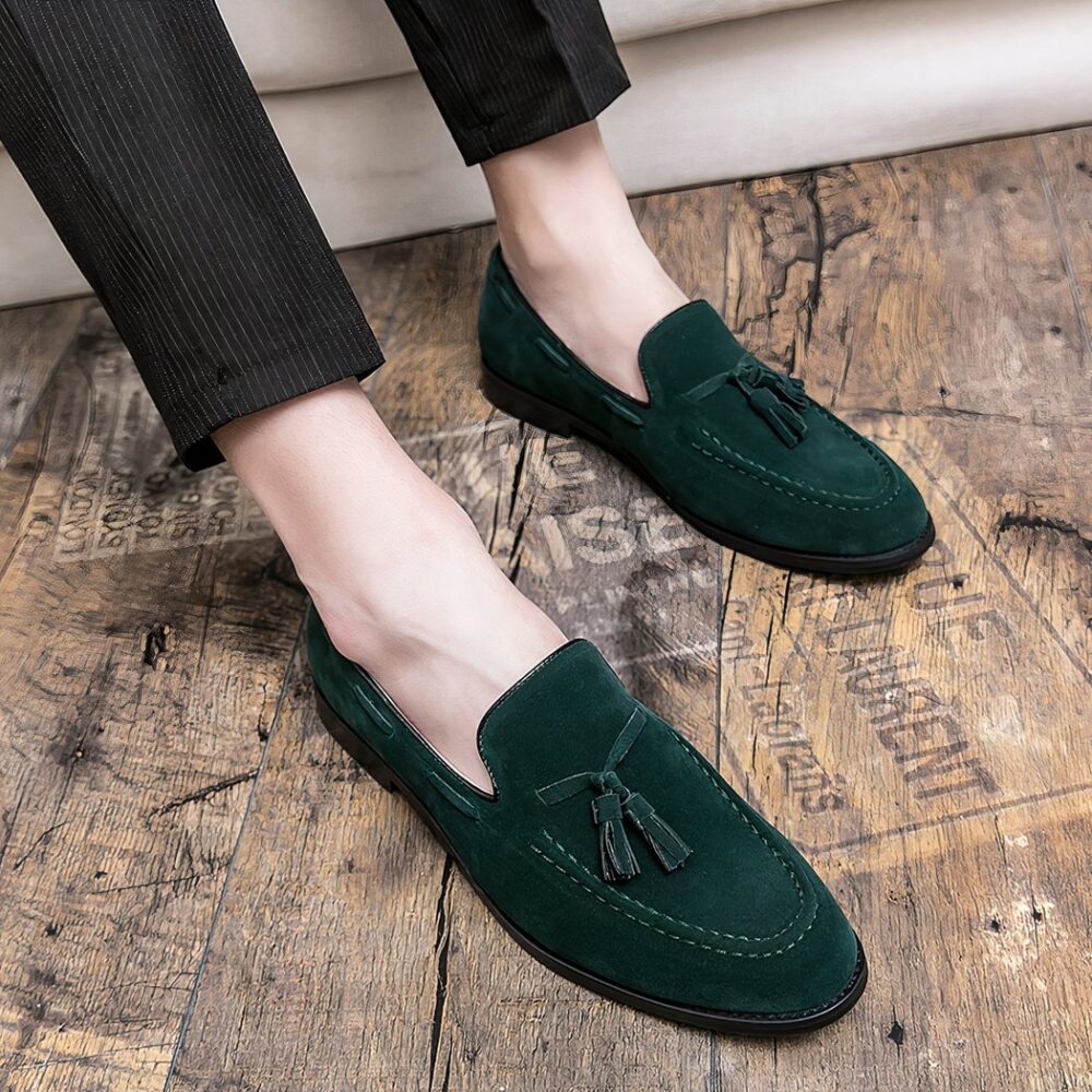 Green suede tassel loafers - Image 8