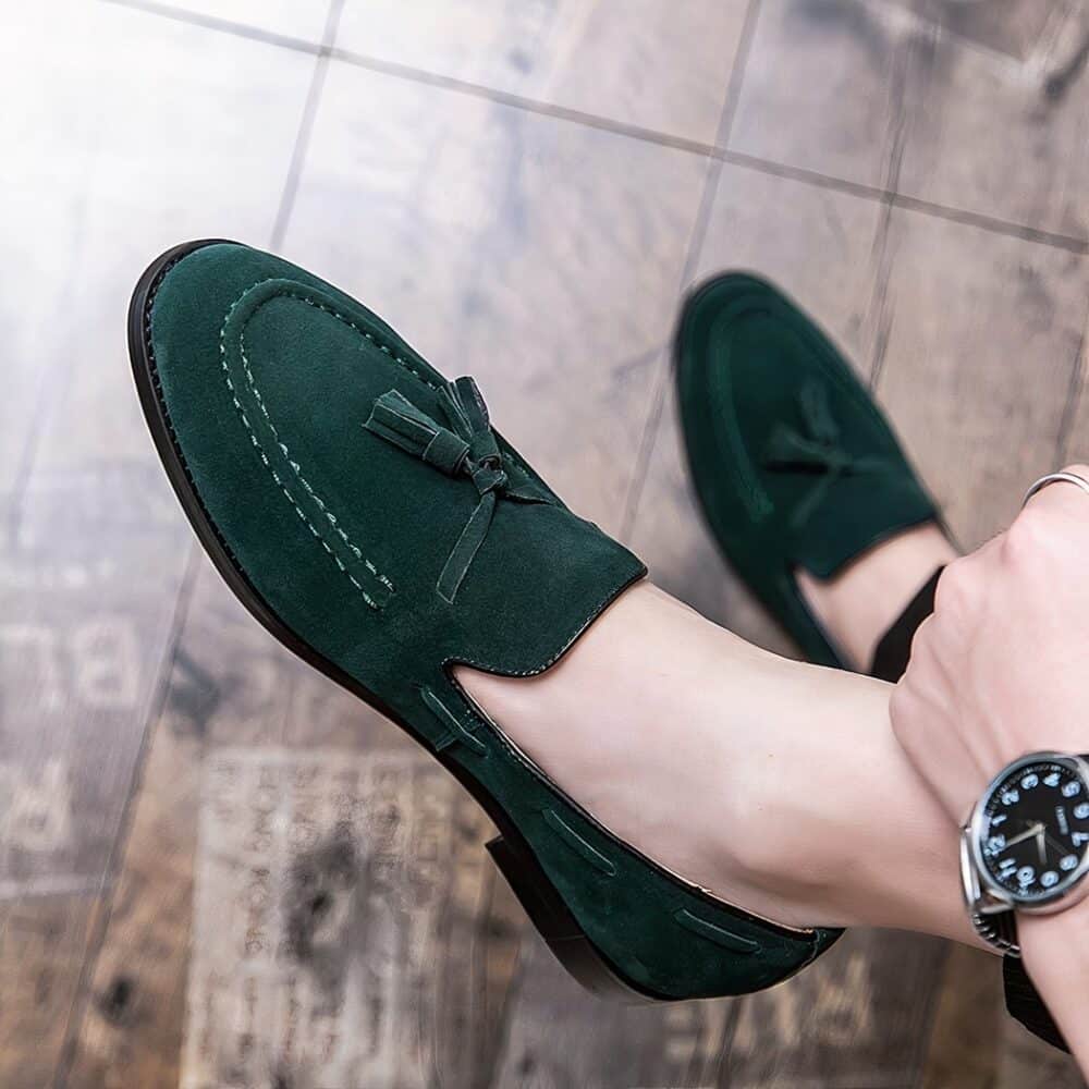 Green suede tassel loafers - Image 6