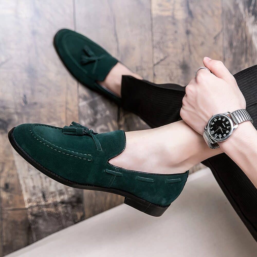 Green suede tassel loafers - Image 5