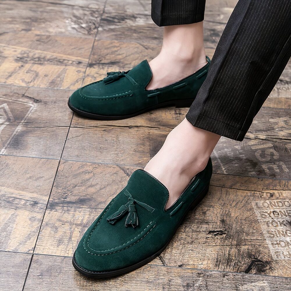 Green suede tassel loafers - Image 4