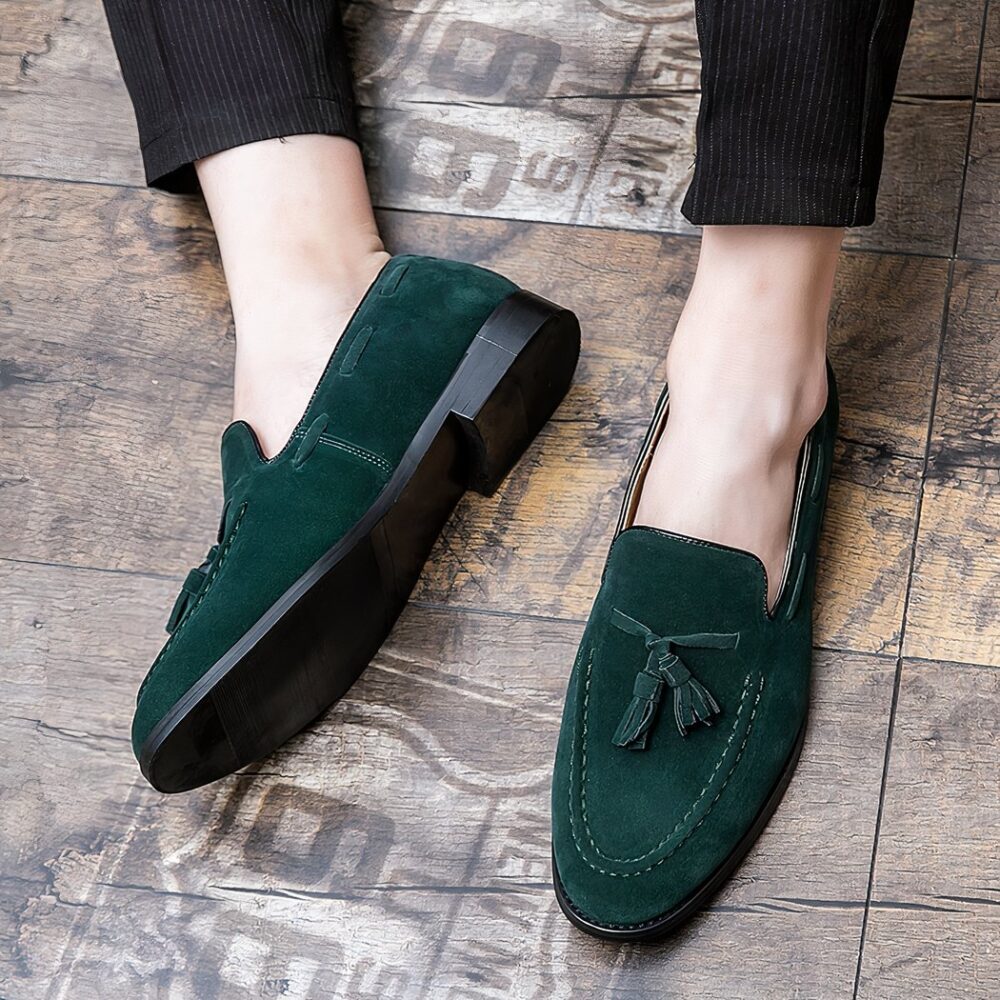Green suede tassel loafers - Image 3