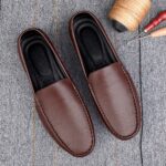 brown men's moccasin