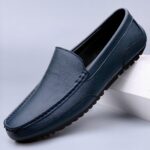 men's blue leather moccasin