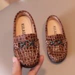 brown leather moccasin for children