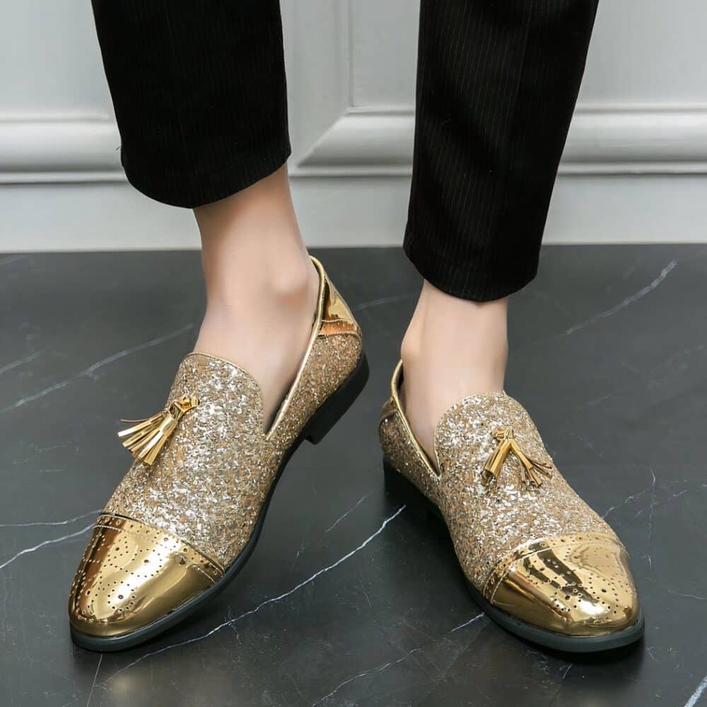Gold patent and glitter evening loafers - Image 10
