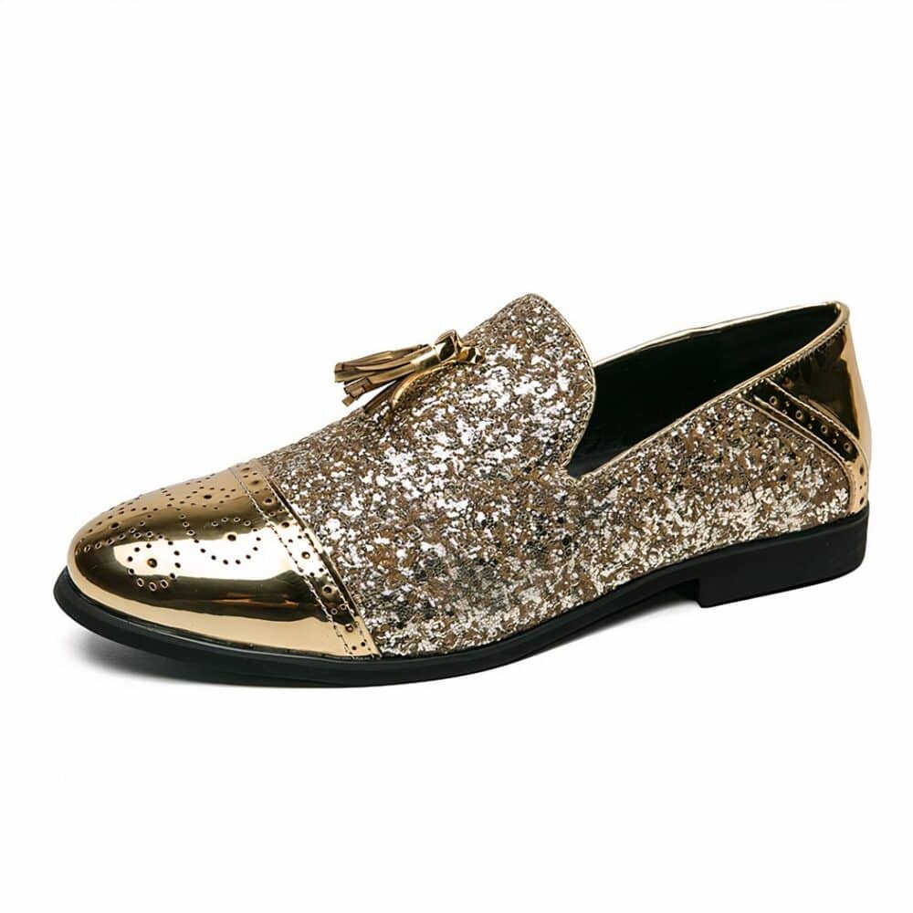 Gold patent and glitter evening loafers - Image 8