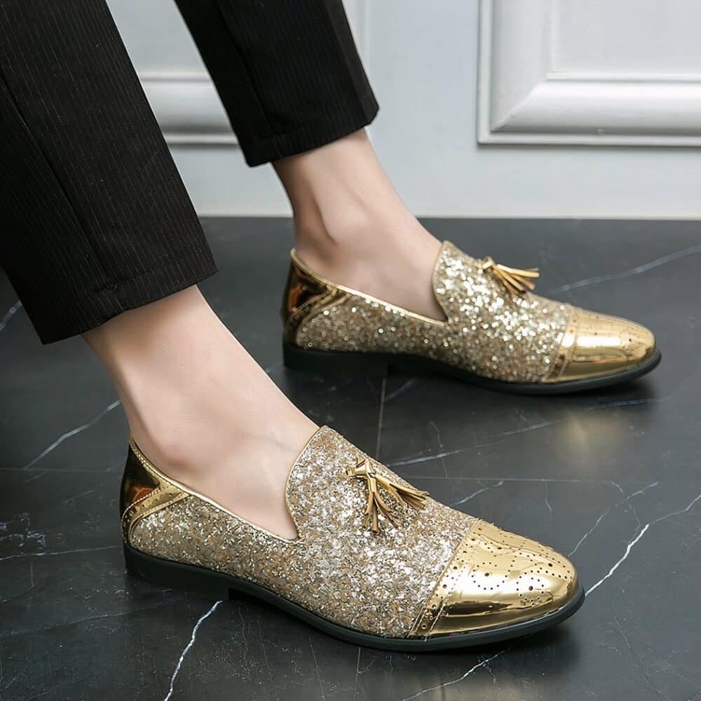 Gold patent and glitter evening loafers - Image 5