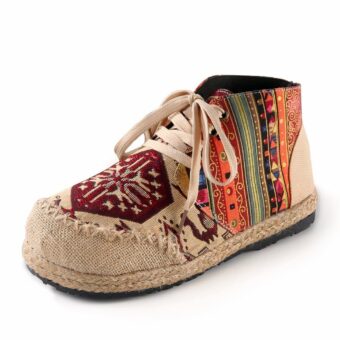 Indian lace-up moccasins in cotton canvas with colorful ethnic motifs