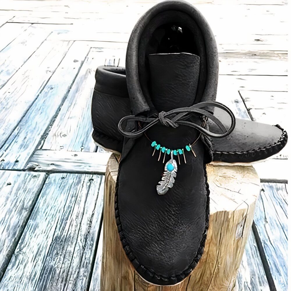 Indian PU moccasins with a jewel - Image 2