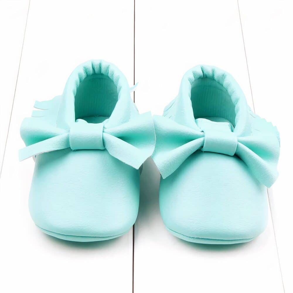 baby blue cotton moccasin with bow on top