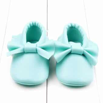 baby blue cotton moccasin with bow on top