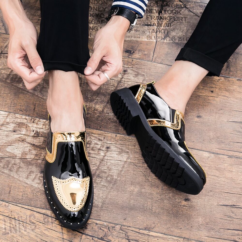 Men's black and gold patent loafers - Image 6