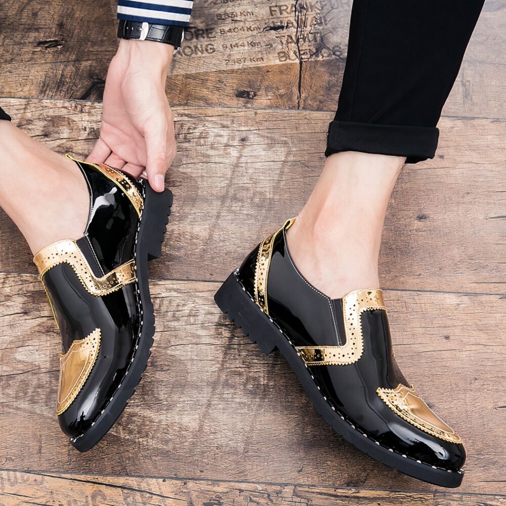 Men's black and gold patent loafers - Image 5
