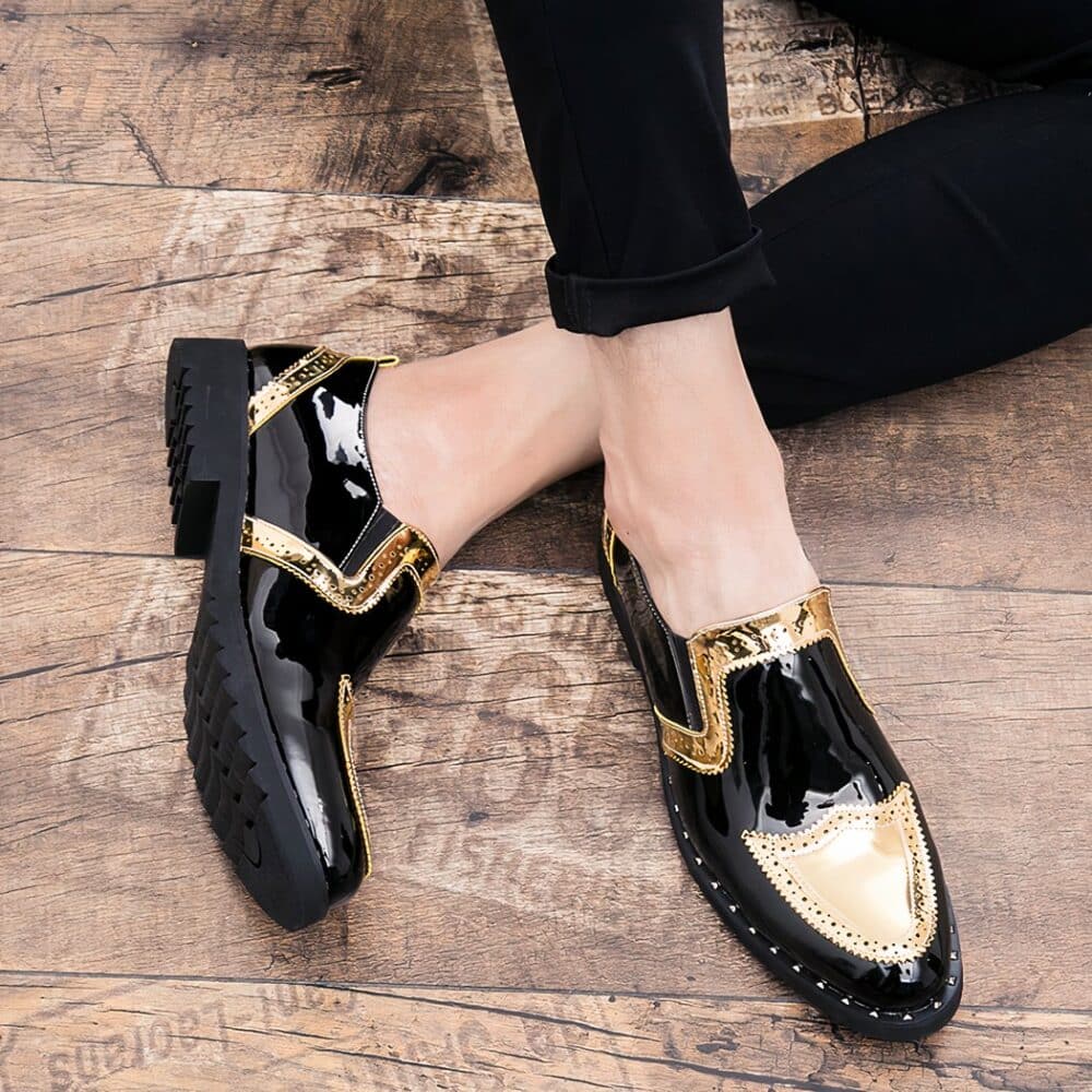 Men's black and gold patent loafers - Image 4