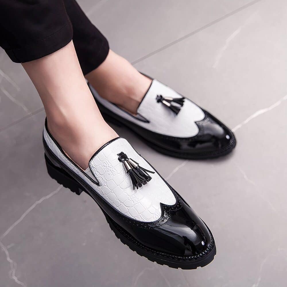 Men's black and white patent loafers - Image 4