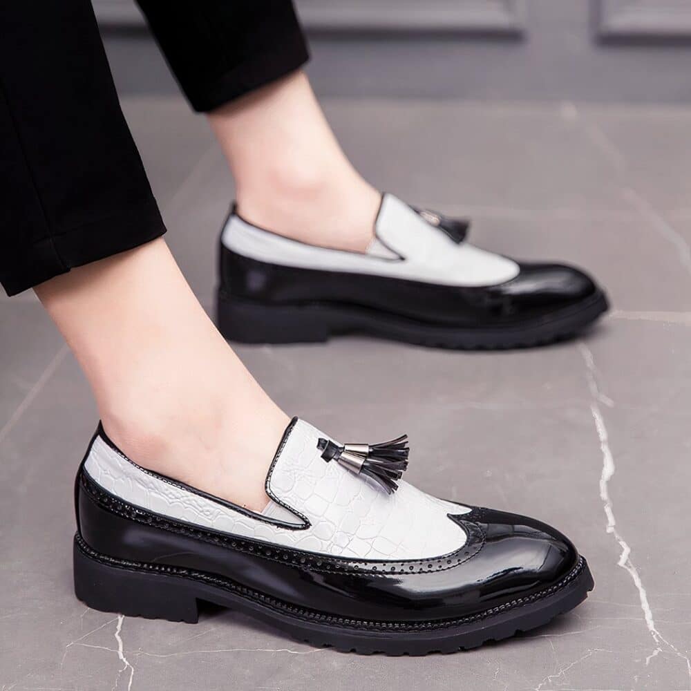 Men's black and white patent loafers - Image 3