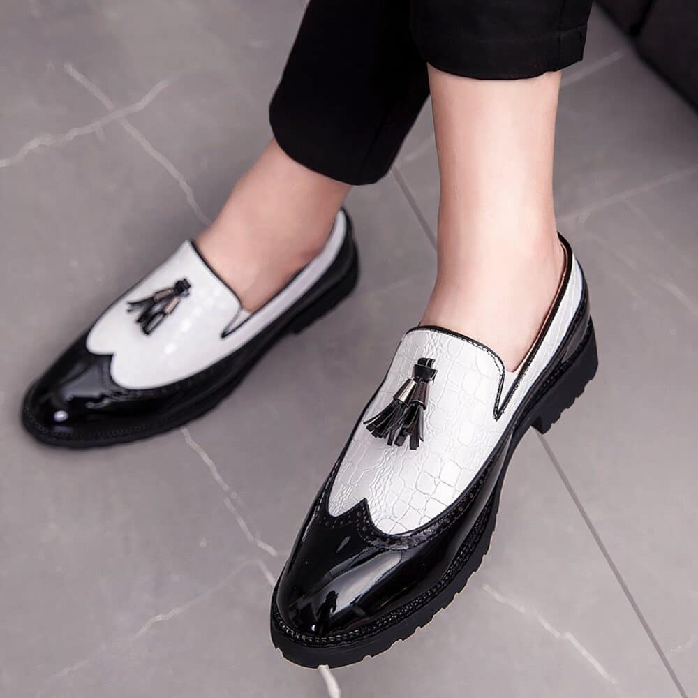 Men's black and white patent loafers - Image 2