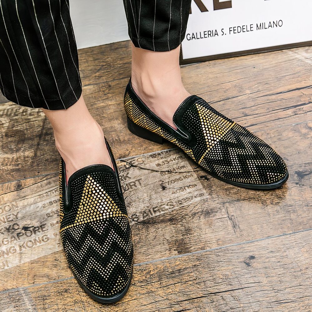 Men's black loafers with gold rhinestones - Image 7