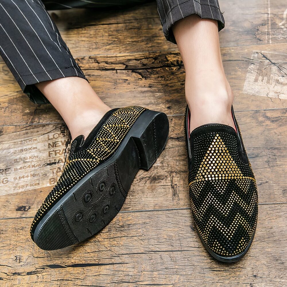Men's black loafers with gold rhinestones - Image 6