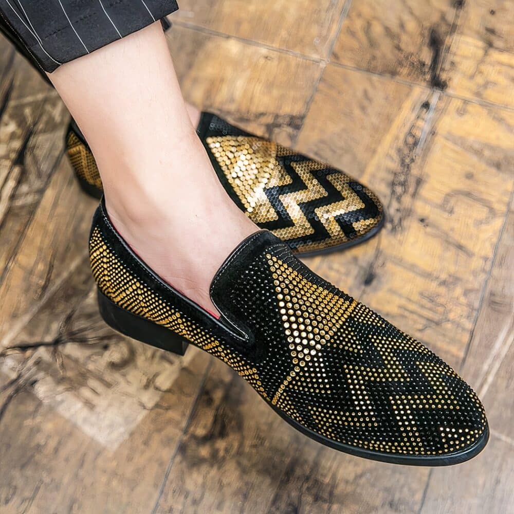 Men's black loafers with gold rhinestones - Image 3