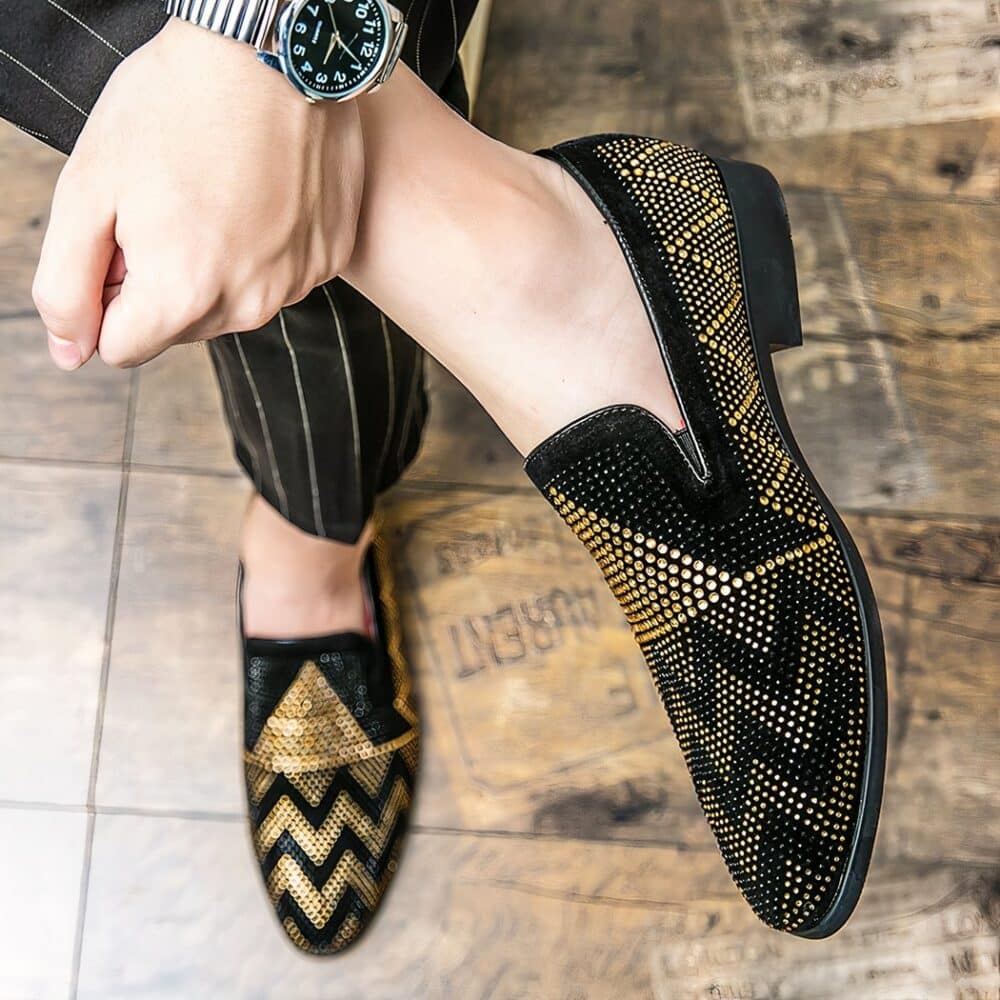 Men's black loafers with gold rhinestones - Image 4