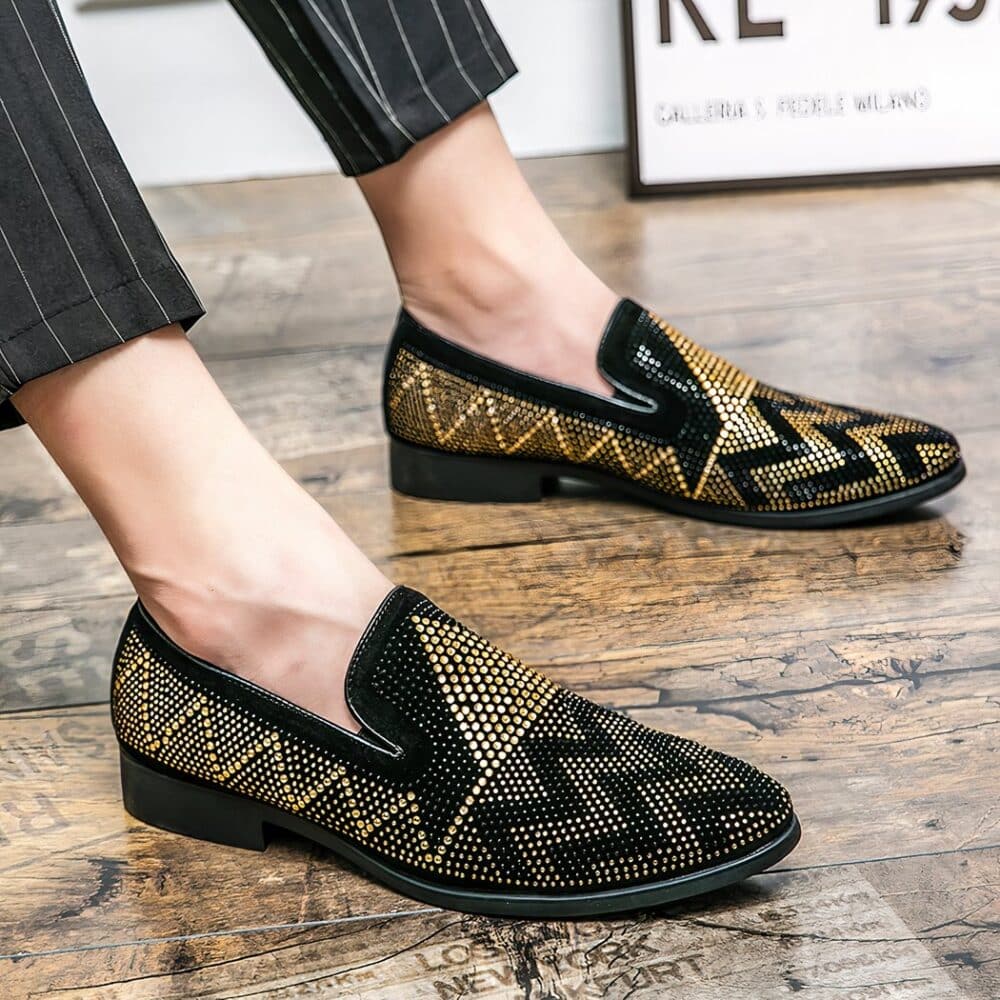 Men's black loafers with gold rhinestones - Image 5