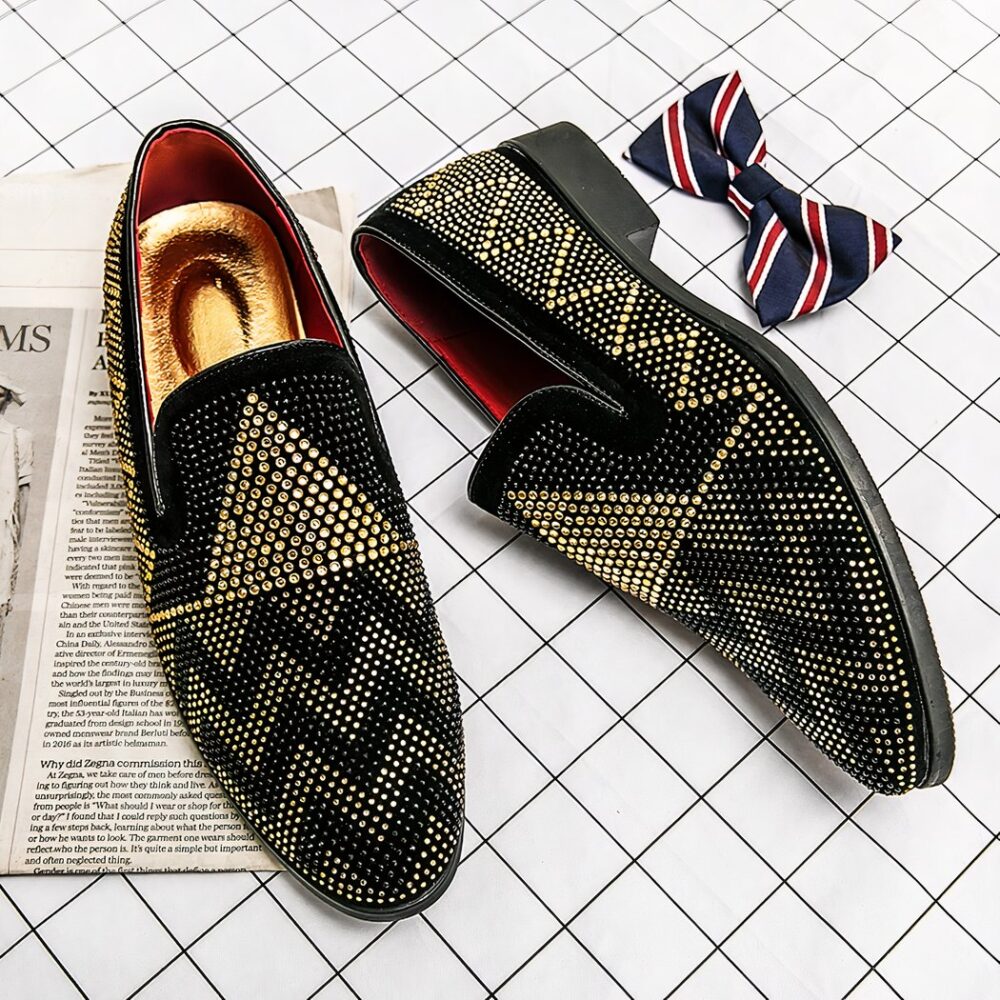 Men's black loafers with gold rhinestones - Image 2